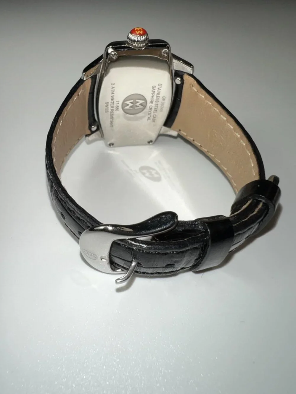 RARE MICHELE Coquette Retro Watch MOP Dial - Black Leather Belt - SWISS